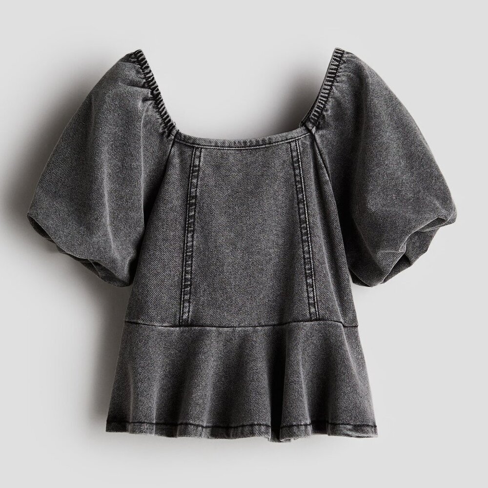 H&M Denim-look Peplum Blouse 4-6